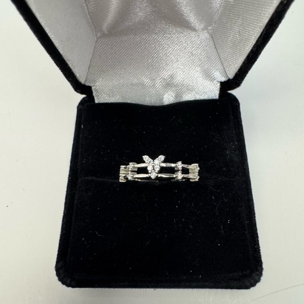 Perimade Dainty Adjustable Butterfly Ring | Sterling Silver & Cubic Zirconia